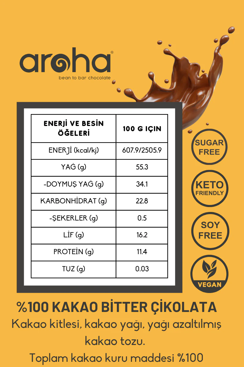 %100 Kakao, Şekersiz Bitter Çikolata - 40 g - Image 3