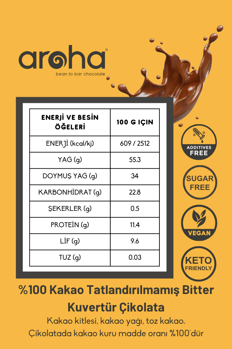 %100 Kakao Tatlandırılmamış Bitter Kuvertür Çikolata 500 g - Image 3