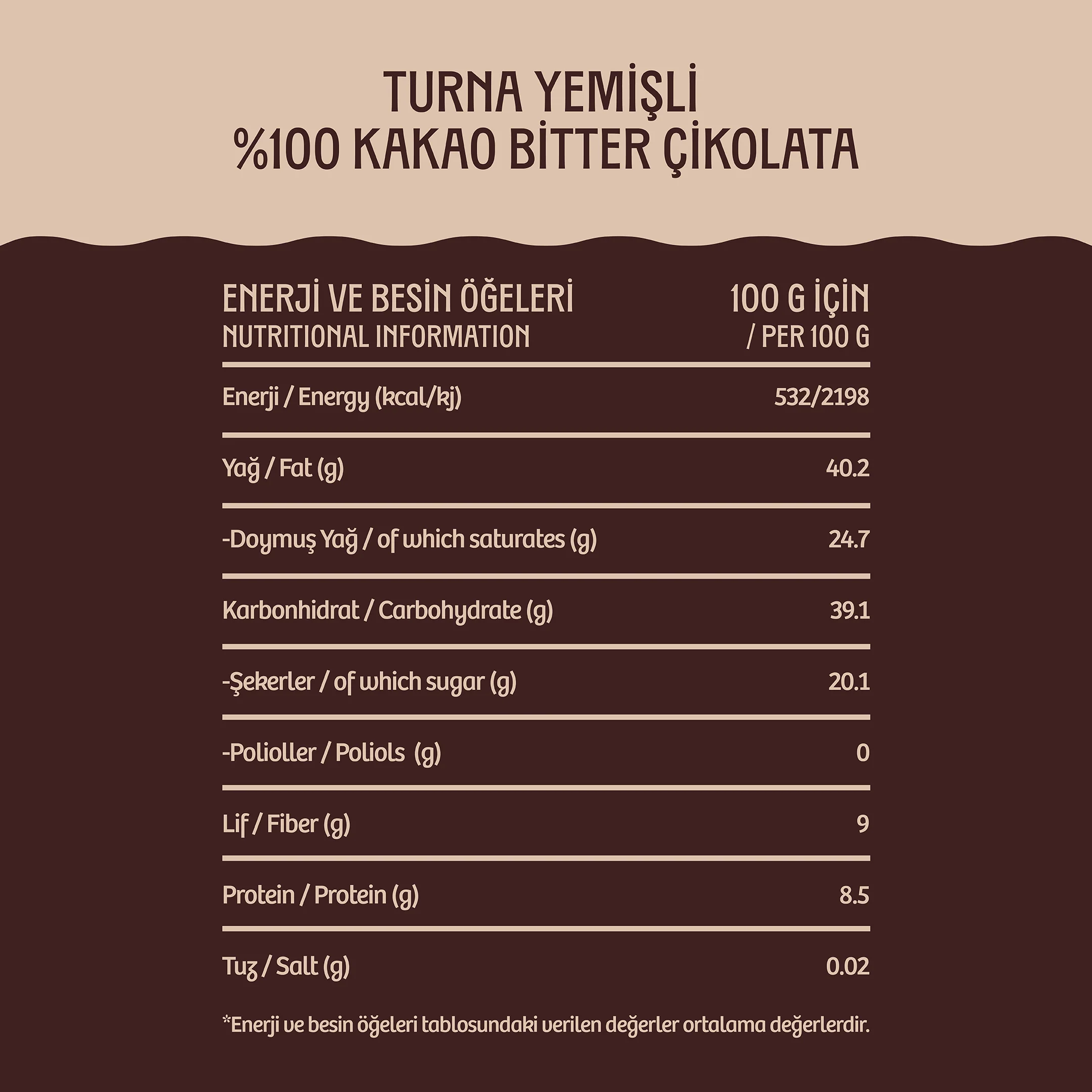 %100 Kakao Turna Yemişli Şeker İlavesiz Bitter Çikolata - 110 g - Image 3