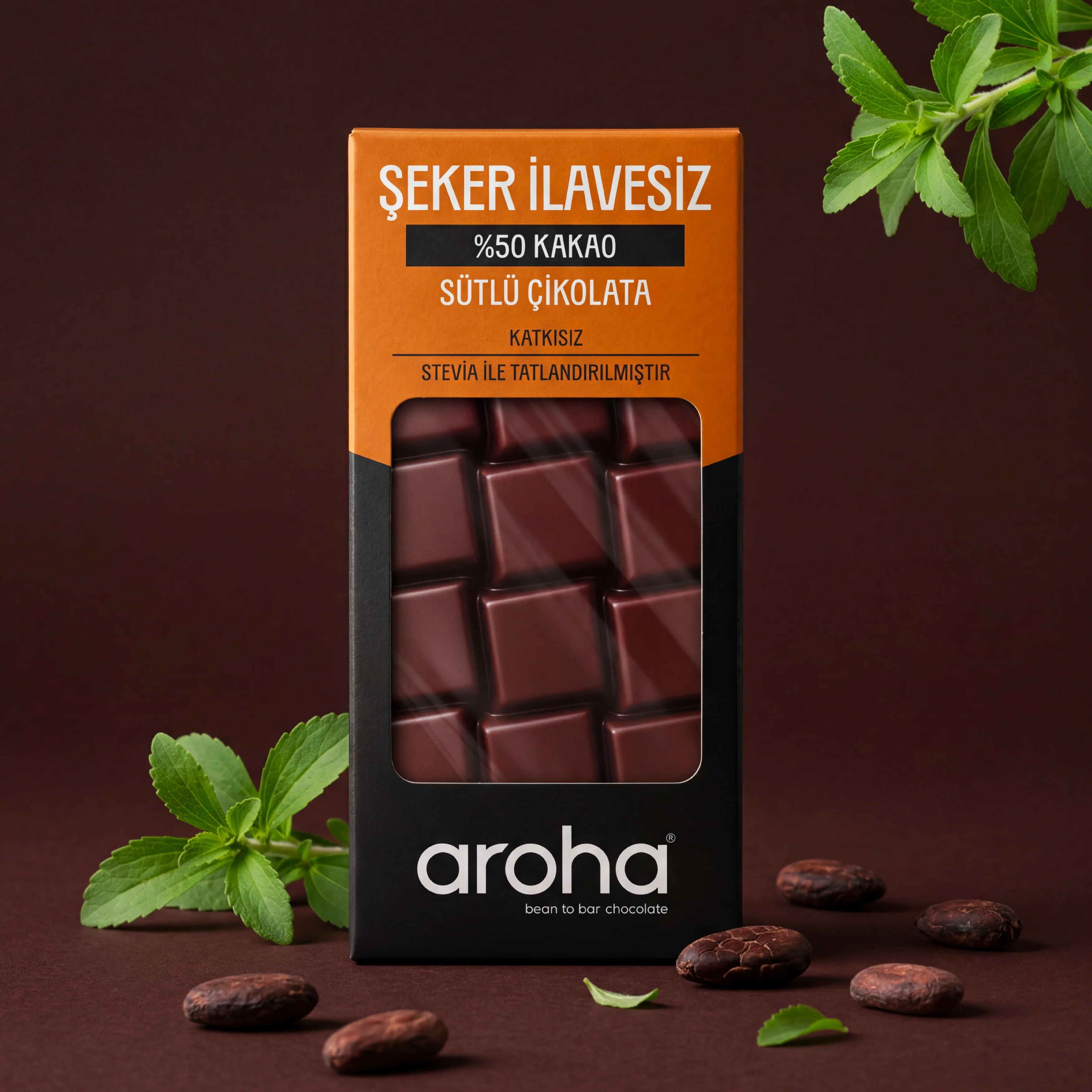 %50 Kakao Şeker Ilavesiz Sütlü Çikolata - Stevia ile Tatlandırılmıştır- 80 g - Image 3