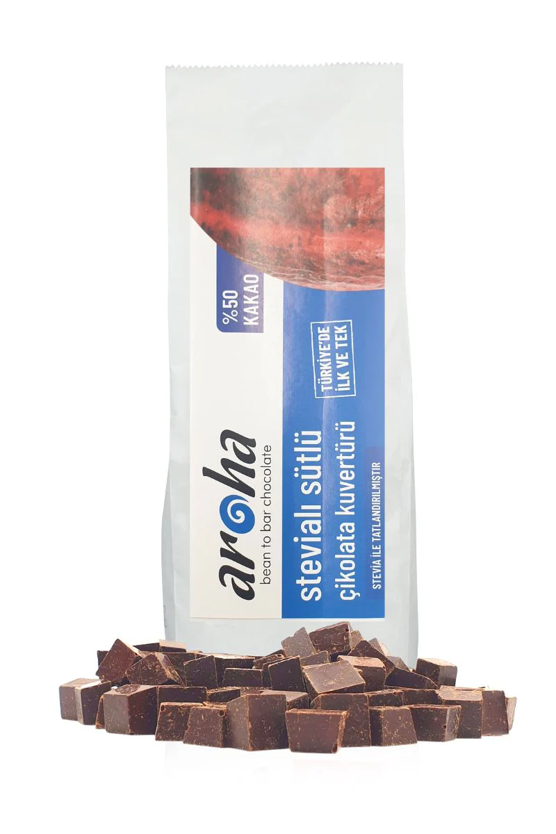 %50 Kakao Stevialı Sütlü Kuvertür Çikolata Şeker İlavesiz - 500 g - Image 4