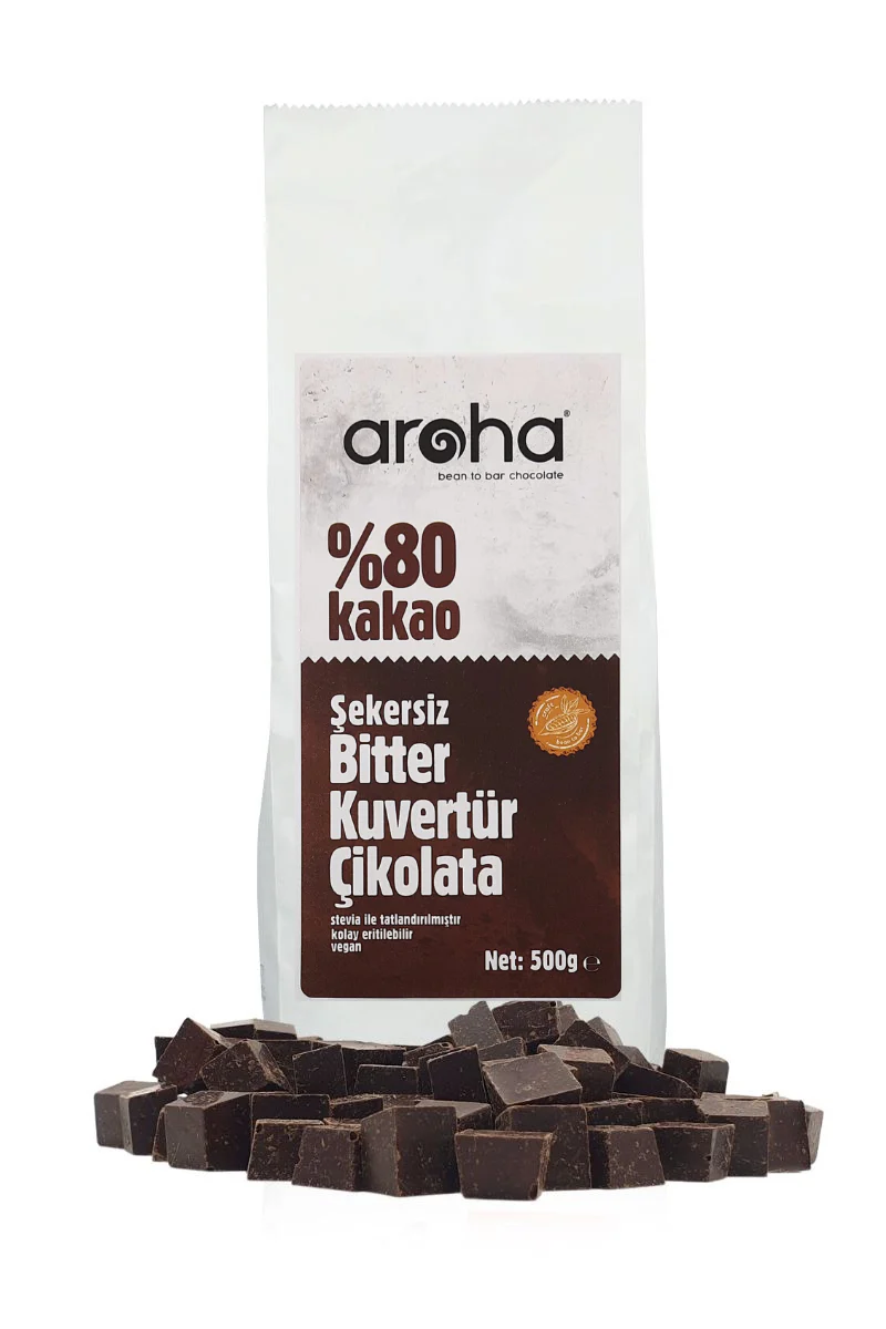%80 Kakao Şekersiz Bitter Kuvertür Çikolata (Stevia ile tatlandırılmıştır) - 500 g - Image 5