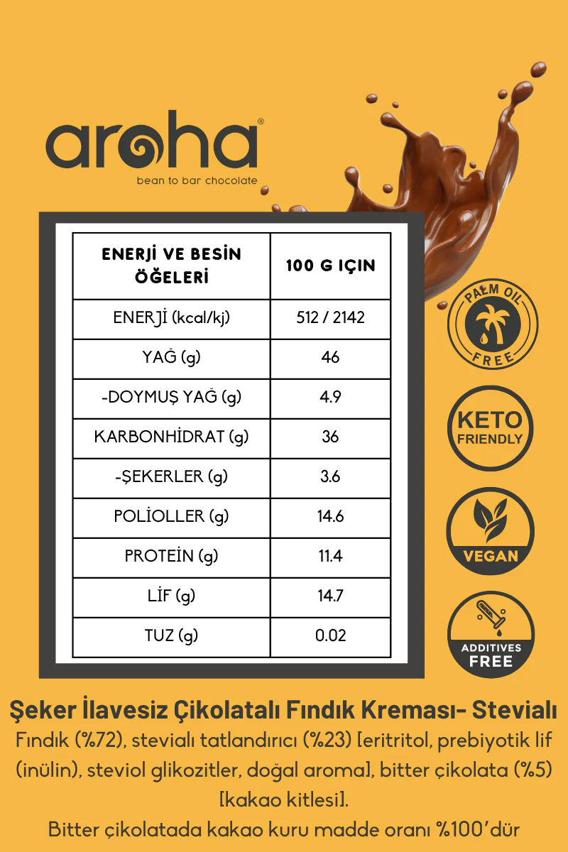 Çikolatalı Fındık Kreması %72 Fındık (Stevia ile tatlandırılmıştır) - Şeker İlavesiz - 180 g - Image 7