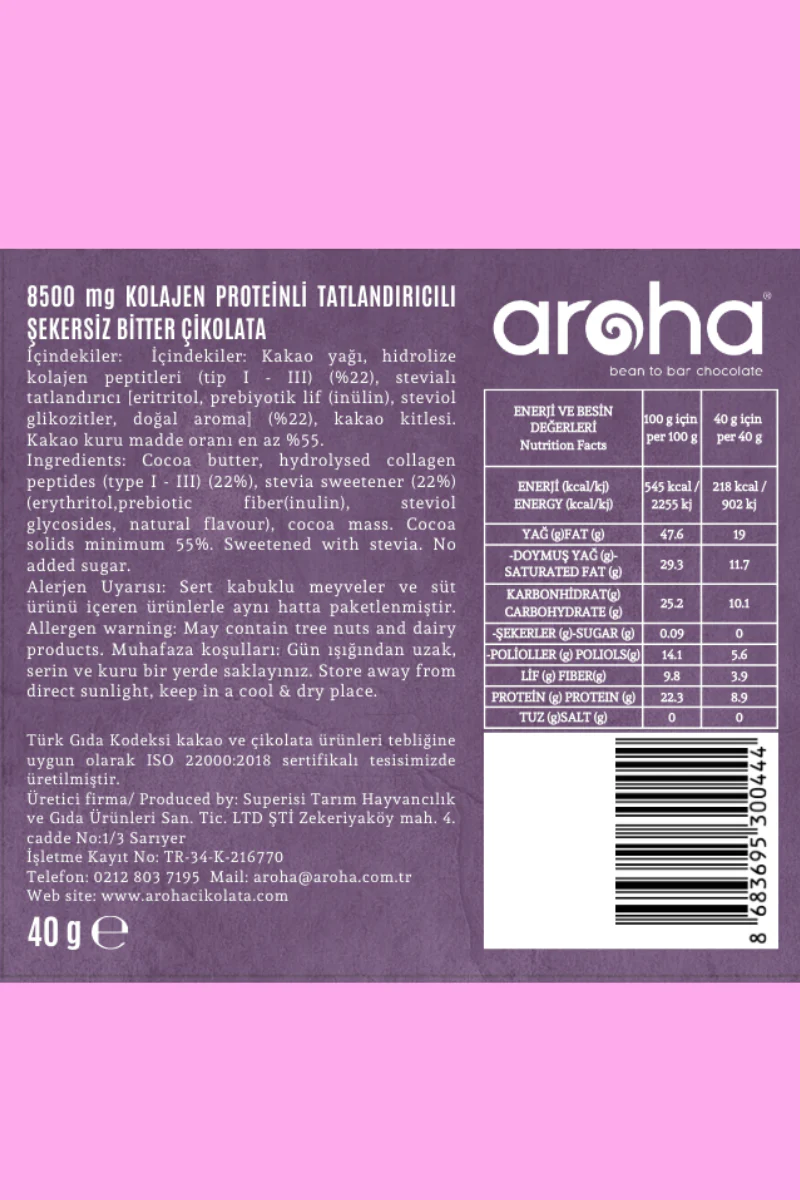 Kolajenli Çikolata Şeker İlavesiz 40 g - Image 3